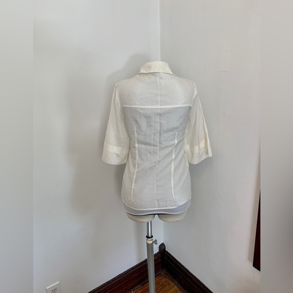 Kensie Pretty Button Down Blouse Top White Silky Classic Cream White Thin 3/4 - Picture 15 of 17